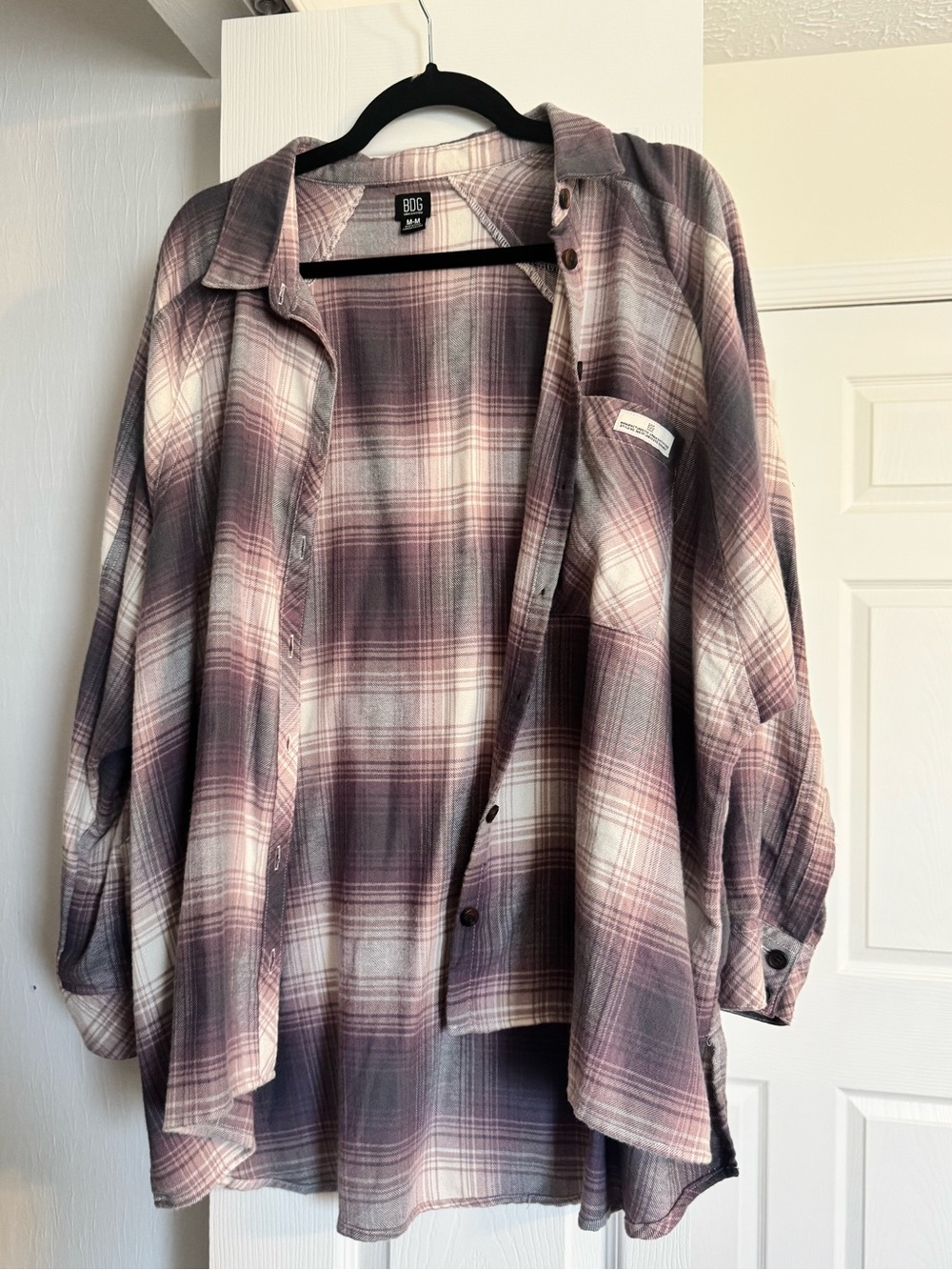 BDG Relaxed Plaid Button-Up in Mauve & Cream